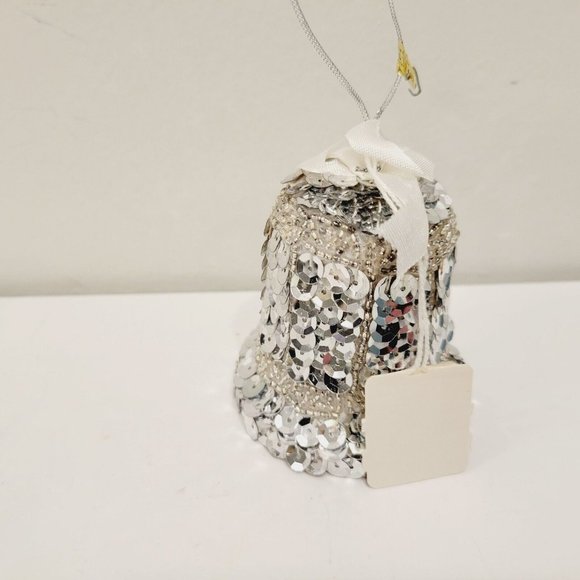 Vintage HTF RARE Silvistri Beaded Sequence Silver Bell Ornament Hand Made - Picture 3 of 6